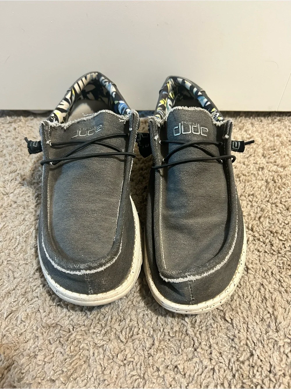 Hey Dude Grey Canvas Slip-On Shoes with Floral Lining